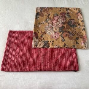 2 Pottery Barn  Brick Red Pillow 16X26 & Linen Floral Fall Rustic Linen Cotton